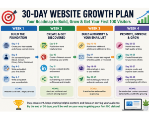 build a website for free and get traffic 30 day website growth plan for beginners