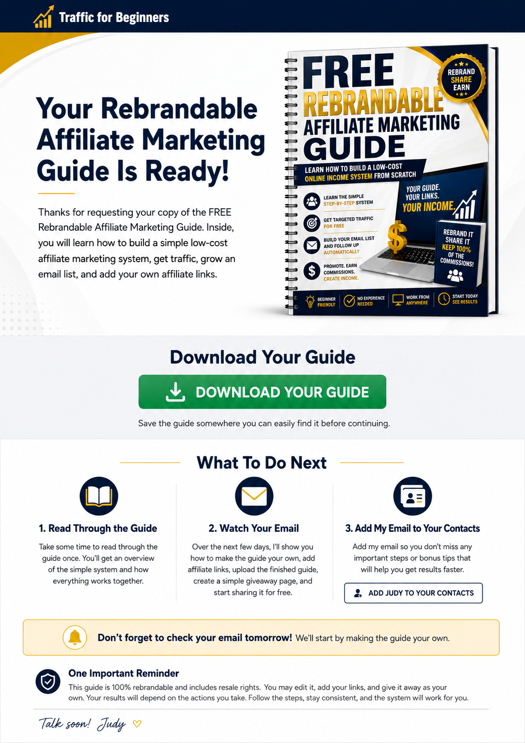 Free Rebrandable Affiliate Marketing Guide Download Page